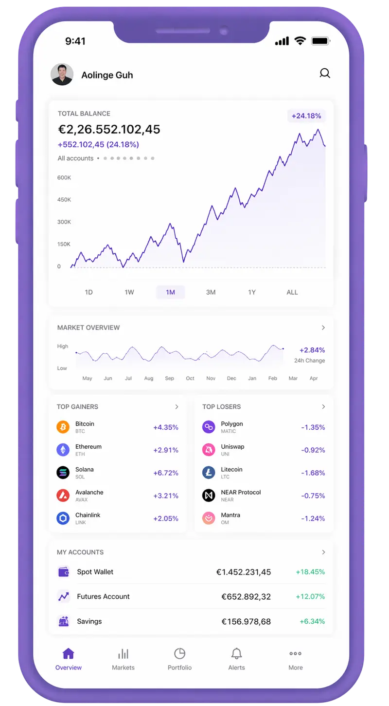 Borgenaat mobile app showing portfolio overview